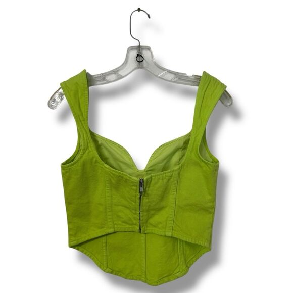 Mara Hoffman Milla Cropped Denim Top Lime Green Sweetheart Organic Cotton Size 0 - Picture 2 of 8
